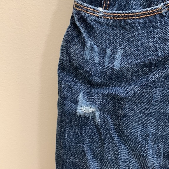 High Waisted Medium Wash Distressed Denim Skirt - Picture 4 of 10